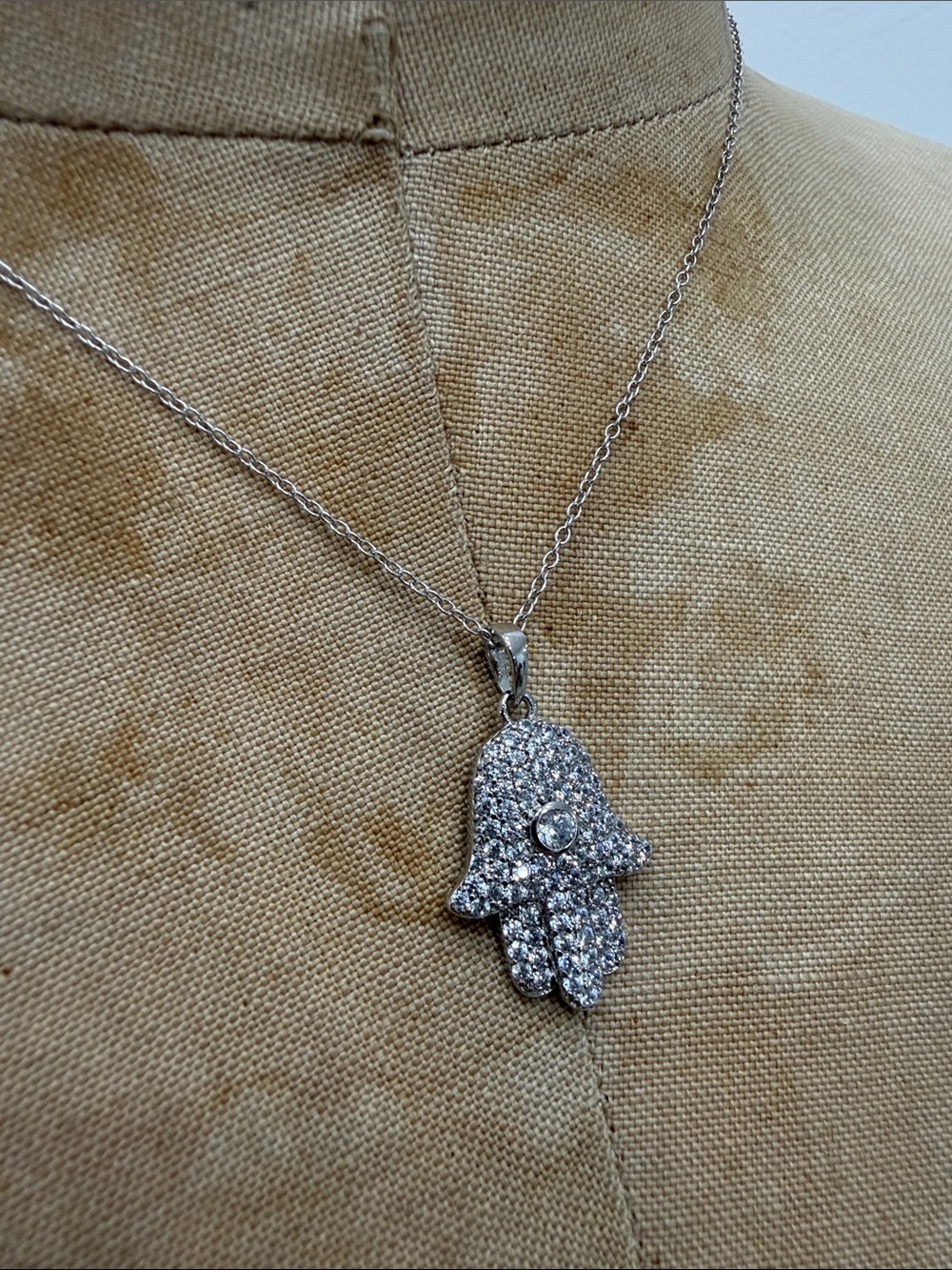 Sparkling Sterling Silver Hamsa Pendant Necklace - Timeless Protection